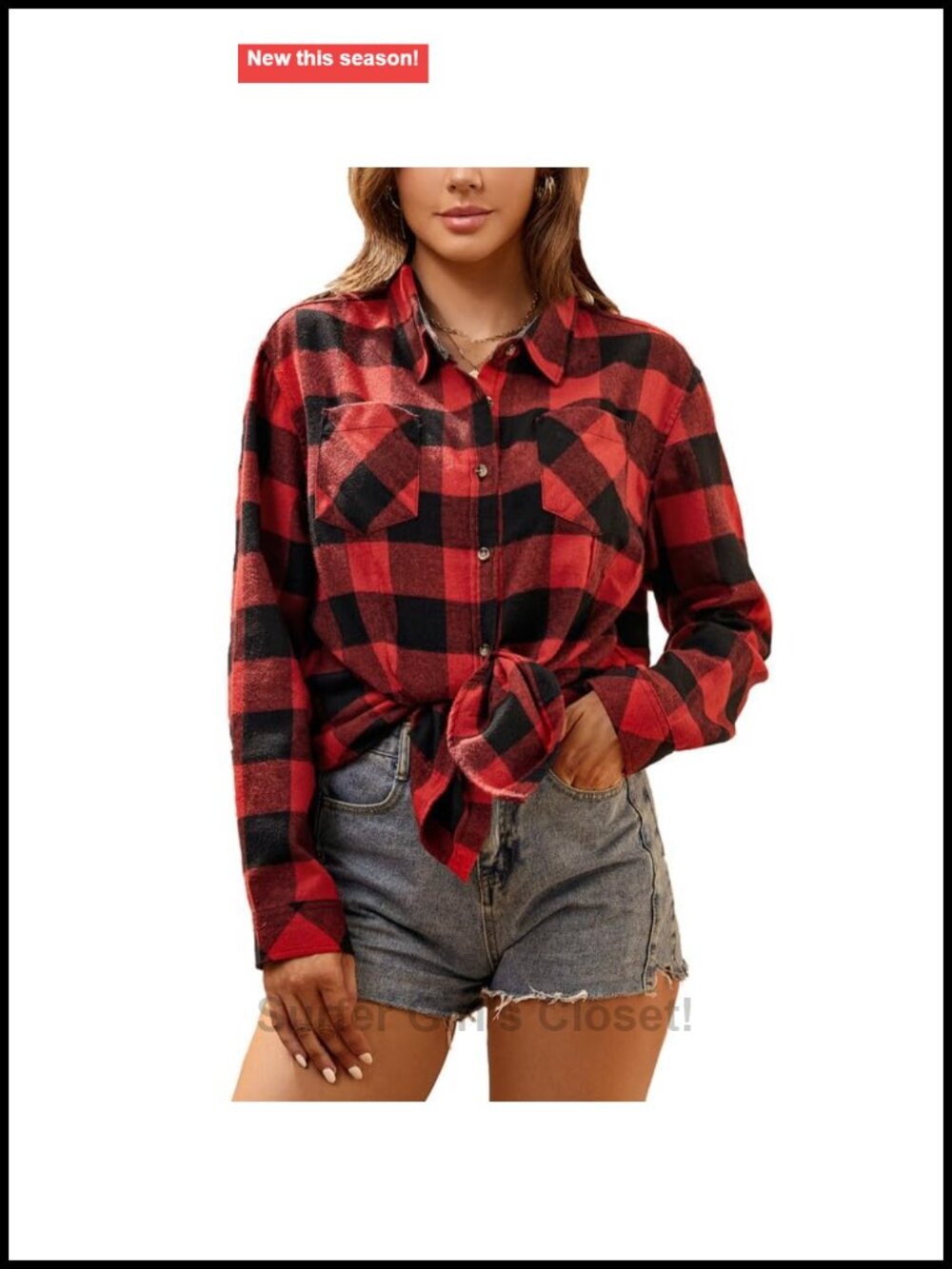 Plaid Flannel Shirt Button Down Long Sleeve Casual Top